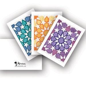 Cartões de felicitações - Conjunto de 10 cartões - Conjunto de cartões de felicitações com pintura em aquarela geométrica