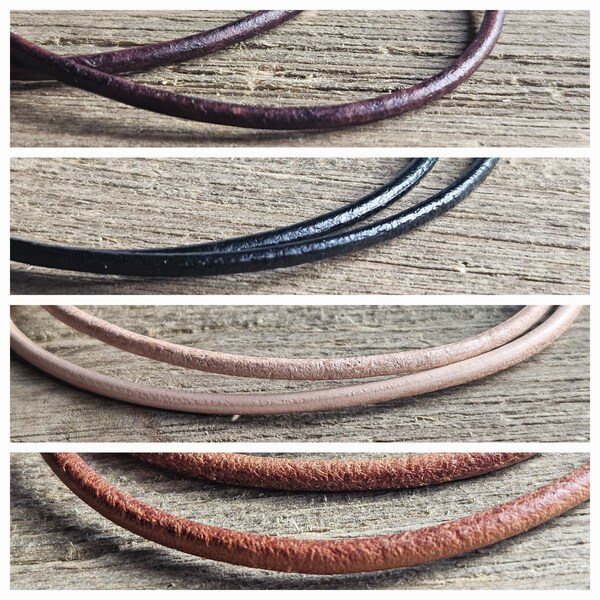 Genuine Leather Cord Necklace with Copper Handmade Clasp | Strong Leather Necklace Cord for Pendant | Round Cowhide Cord Necklace