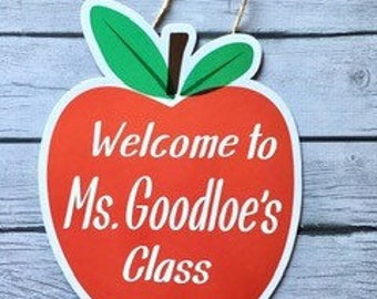 Apple Teacher Decor,Welcome to Our Classroom, Personalized Apple, Apple Sign, Teacher Apple Sign, Apple Wall Decor, Apple Wall Hanging