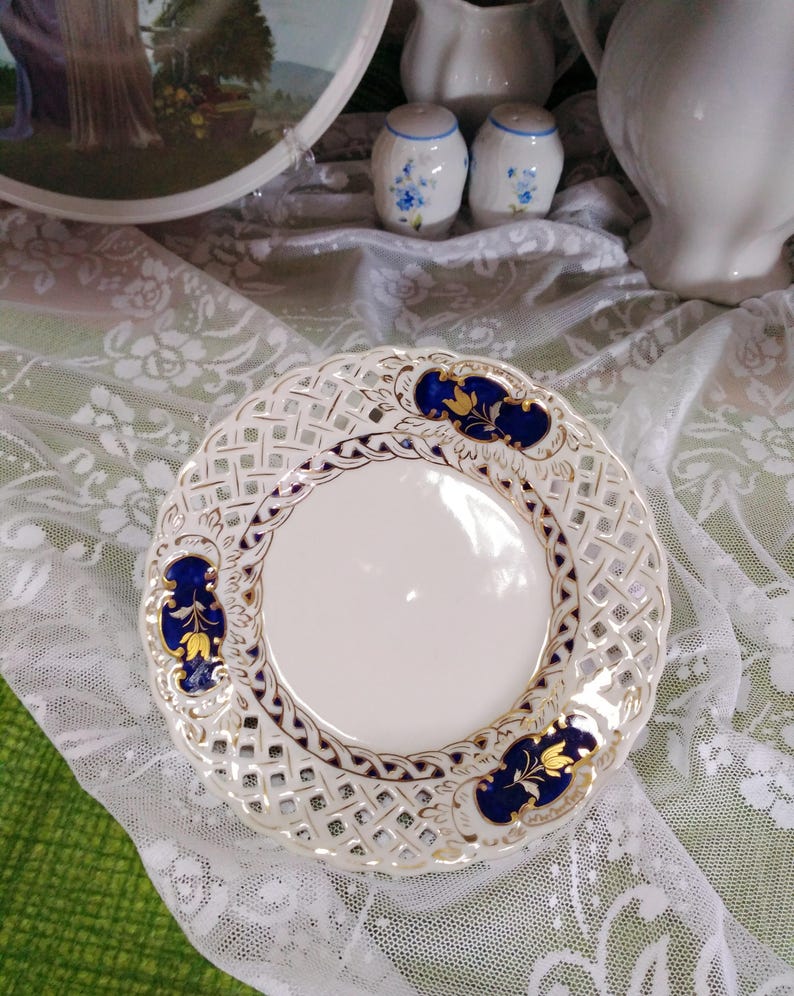Vintage Fine Porcelain Royal Dux Bohemia Reticulated Plate Etsy