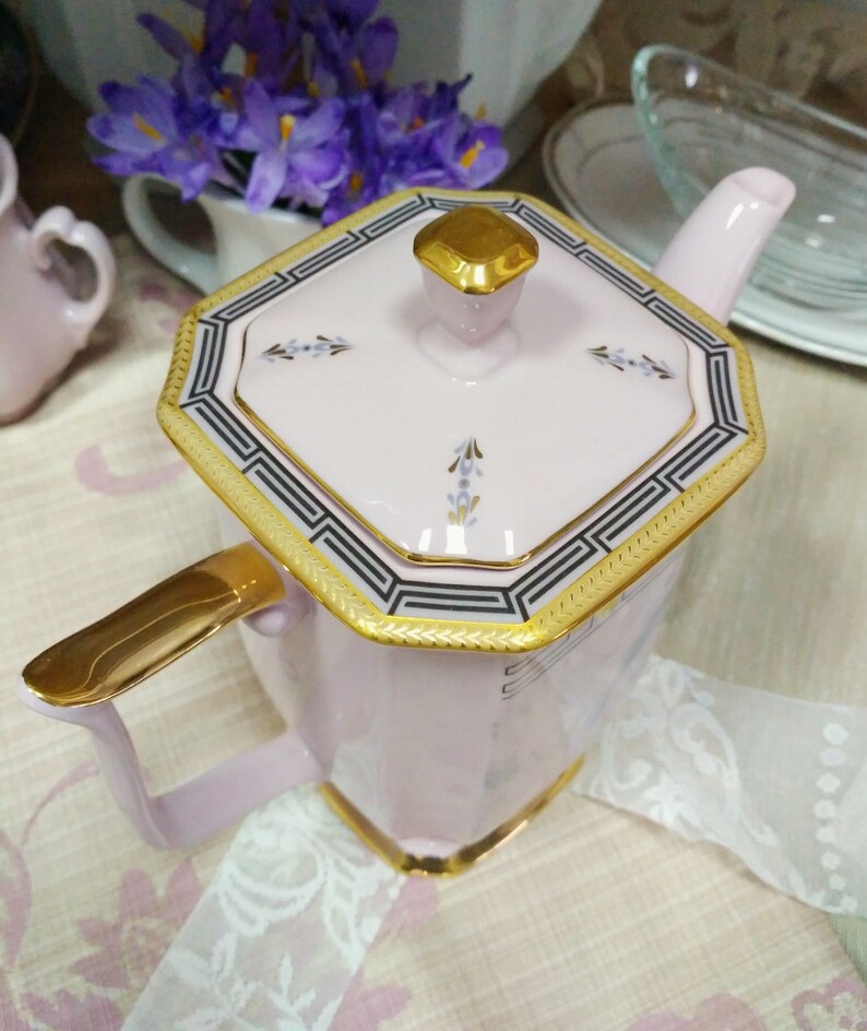 Vintage Ceramic pink Teapot Empir H&C Thun Porcelain Coffee Etsy