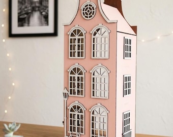 Big Doll House SVG/PDF File - 19.5 inches/50 cms High - Instant Download - 3D House Laser Cut File - Amsterdam Inspired - Pattern House Girl