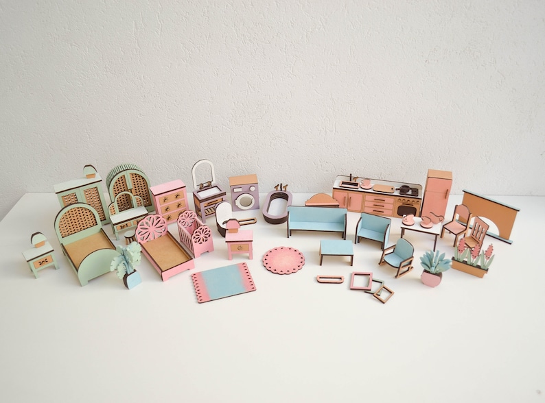 Miniature Furniture for Dollhouse Laser Cut Files Sizable Etsy
