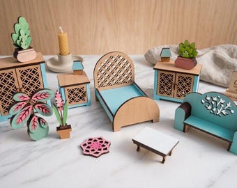 Miniature Furniture for Dollhouse - Laser Cut Files - Sizable Files - Set of 26 + Items - Furniture Kit - Kitchen - Bathroom - Bedroom Gift