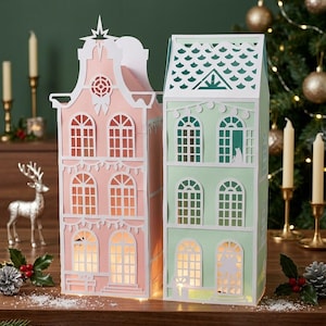 Paper Lamp Houses SVG and PDF Files - Supplies for Digital Download - Christmas and Halloween Decor - Cricut Friendly Designs for Nursery