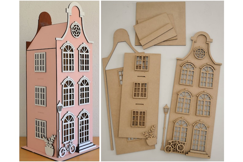 Big Doll House SVG/PDF File 19.5 inches/50 cms High Instant Download 3D House Laser Cut File Amsterdam Inspired Pattern House Girl zdjęcie 10