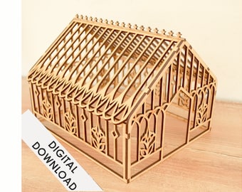 Digital Greenhouse for Laser Cutting on a 3mm board. Miniature Home Decor. Lantern and Plant Display. Terrarium House. Farmhouse Village