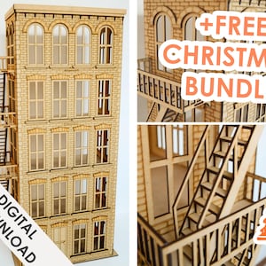 Planos de construcción estilo Nueva York - Archivos SVG y PDF - Descarga instantánea - Juguetes para niños - Casa de muñecas con coche de soldado - Madera - Escala 1:24 - Sala de juegos para niños pequeños