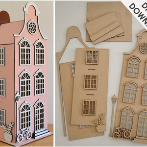 Big Doll House SVG/PDF File 19.5 inches/50 cms High Instant Download 3D House Laser Cut File Amsterdam Inspired Pattern House Girl zdjęcie 1