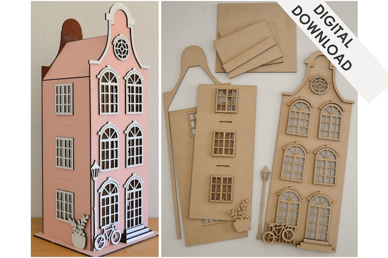 Big Doll House SVG/PDF File 19.5 inches/50 cms High Instant Download 3D House Laser Cut File Amsterdam Inspired Pattern House Girl zdjęcie 1