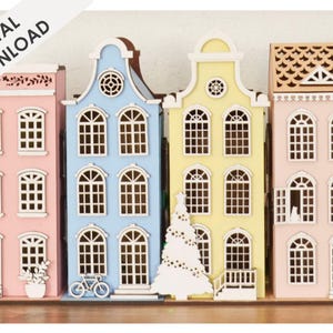 Bundle Files Lantern Houses - SVG and PDF Files for Instant Download - Home Decor - Nursery Gifts - Night Lamp - Set of Houses - DYI Gifts