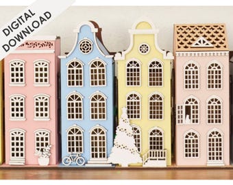 Bundle Files Lantern Houses - SVG and PDF Files for Instant Download - Home Decor - Nursery Gifts - Night Lamp - Set of Houses - DYI Gifts