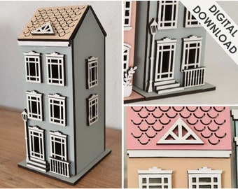 Dollhouse Night Lamp - SVG - PDF File - Laser Cut House - Miniatures - Wooden Toy - Amsterdam Inspired - Instant Download - Lantern Light
