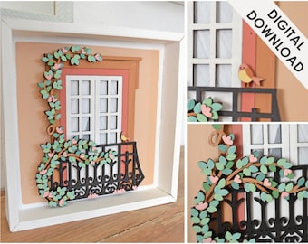 Cute Balcony Layout For Laser Cutting - SVG PDF File - Instant Download - Digital Files For DYI - Cute Nursery Decor - Window Bird Gift