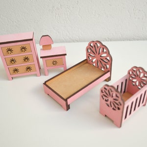 Meubles miniatures pour maison de poupée Fichiers découpés au laser Fichiers volumineux Ensemble de 26 Articles Cuisine Salle de bain Cadeau de chambre image 6