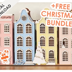 Lot de fichiers lanternes maisons - fichiers SVG et PDF à téléchargement immédiat - décoration d'intérieur - cadeaux pour chambre d'enfant - veilleuse - ensemble de maisons - cadeaux bricolage