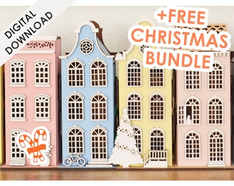 Bundelbestanden Lantaarnhuizen - SVG- en pdf-bestanden voor directe download - woondecoratie - kinderkamercadeaus - nachtlampje - set huizen - DYI-cadeaus