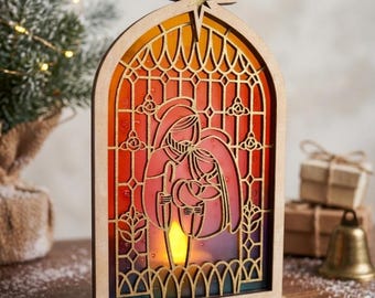 Belén con soporte - Imitación vitral - Vidriera sintética - Planos para corte láser - Archivos SVG y PDF - Atrapasueños - Navidad - Adorno de madera