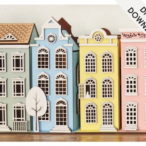 Nuovi file bundle case - Set di 4 case lanterna per taglio laser - File PDF SVG Download immediato - Progetti fai da te - Natale in stile Amsterdam