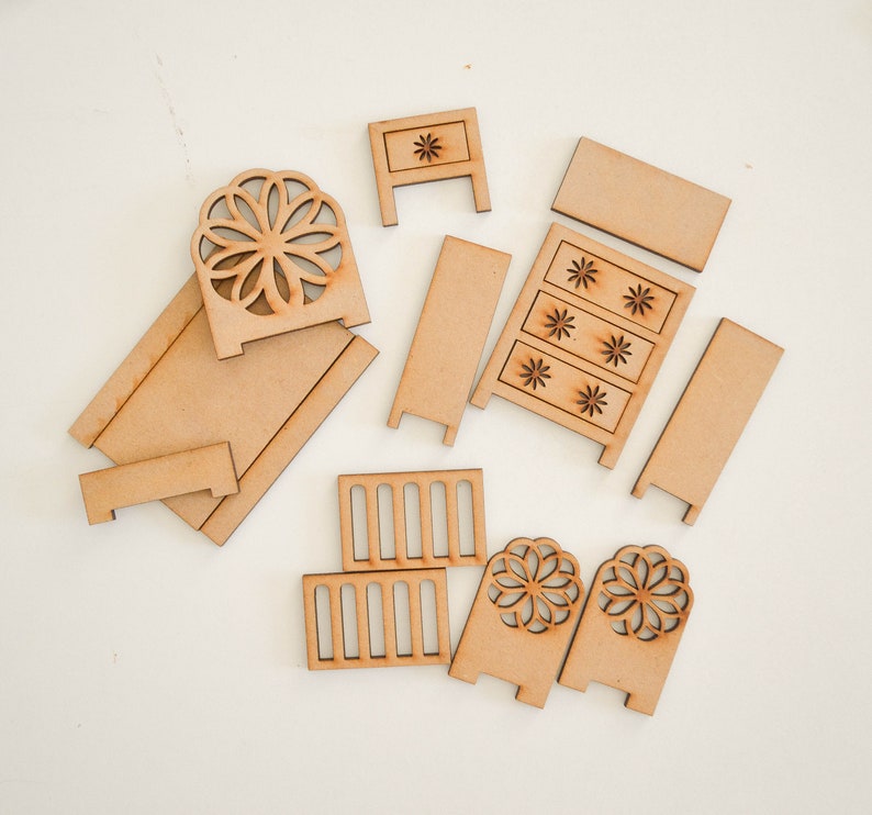 Miniature Furniture for Dollhouse Laser Cut Files Sizable Files Set of 26 Items Kitchen Bathroom Bedroom Gift image 9