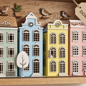 New Houses Bundle Files - Set of 4 Lantern Houses For Laser Cutting - SVG PDF Files Instant Download - DIY Proyects - Amsterdam Style Xmas