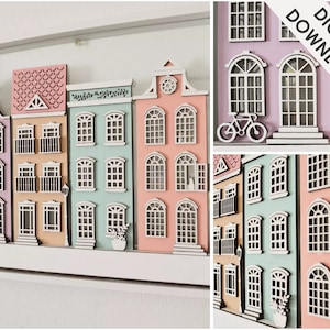 Decorative Houses Frame - SVG - PDF Digital File - Home Decor - Cute Frame - Traditional Amsterdam Houses European Architecture Illustration