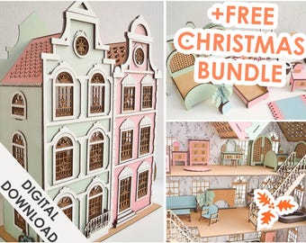 Doll House +  Miniature Furniture File Bundle - Scale 1:24 - Instant Download for SVG Files - Miniatures Decor - DIY Projects - Girl Gifts