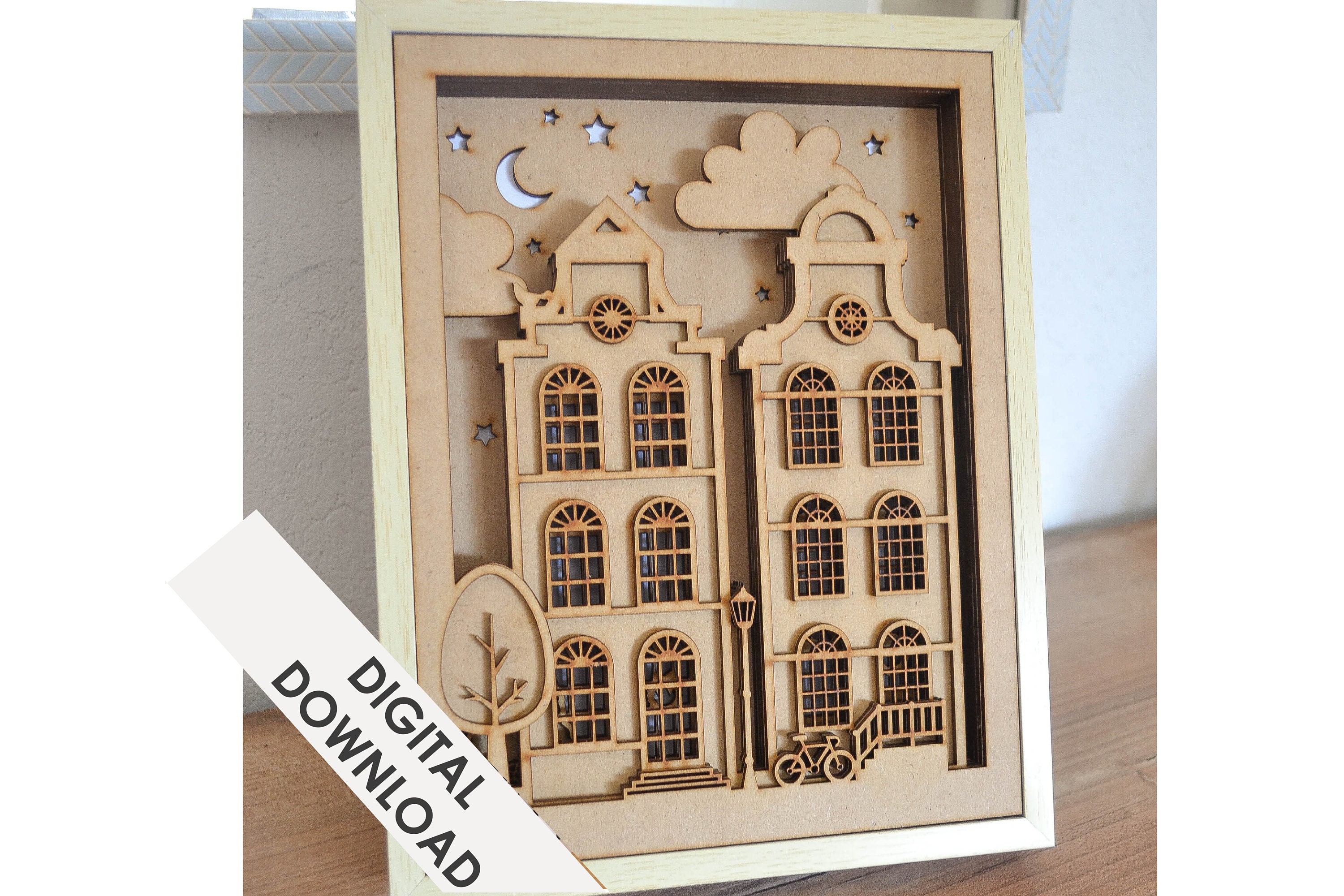 Framed Houses - Layered Design - Houses Outline - Home Decor Amsterdam Houses - SVG and PDF Files for Laser Cutting - Nursery Decor