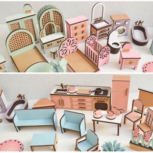 Doll House Miniature Furniture File Bundle Échelle 1:24 Téléchargement instantané pour fichiers SVG Miniatures Decor Projets de bricolage Cadeaux pour filles image 5