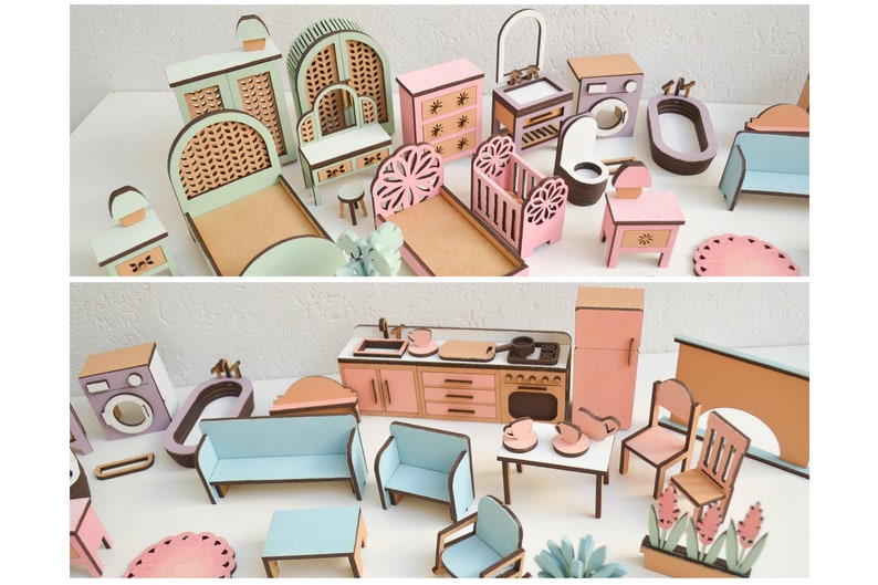 Doll House Miniature Furniture File Bundle Échelle 1:24 Téléchargement instantané pour fichiers SVG Miniatures Decor Projets de bricolage Cadeaux pour filles image 5