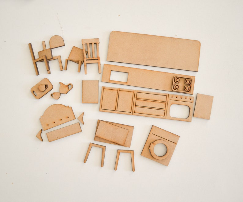 Miniature Furniture for Dollhouse Laser Cut Files Sizable Files Set of 26 Items Kitchen Bathroom Bedroom Gift image 7