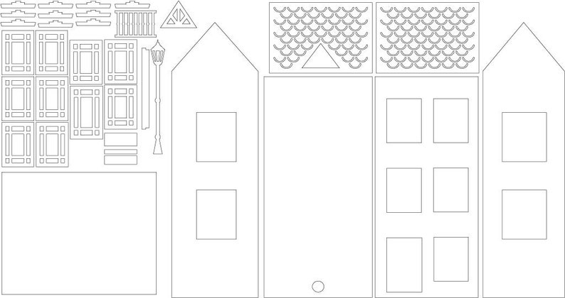 Fichiers lot de maisons neuves lot de 4 maisons lanterne pour découpe laser fichiers PDF SVG téléchargement immédiat projets DIY Noël Style Amsterdam image 10