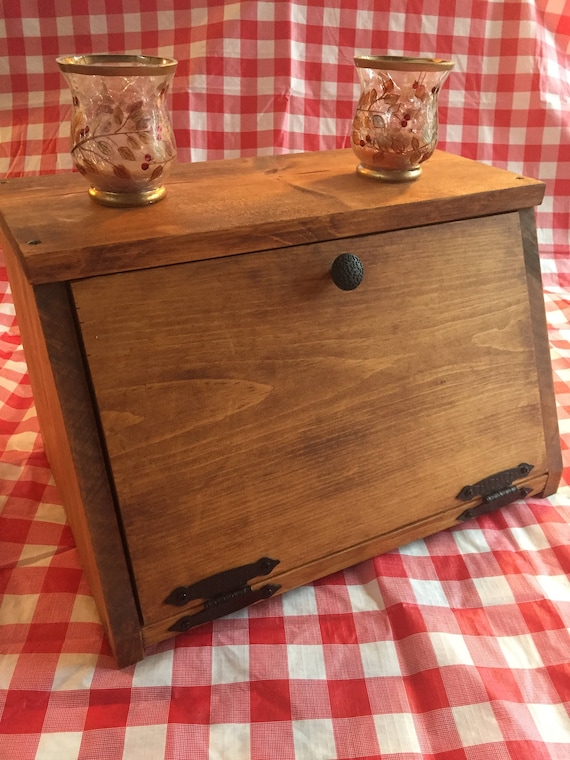 Rustic Solid Wood Bread Box Counter Top Breadbox Kitchen Etsy