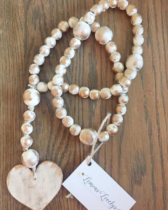 Decorative White and Gold Wooden Bead Rosary with Heart FREE | Etsy