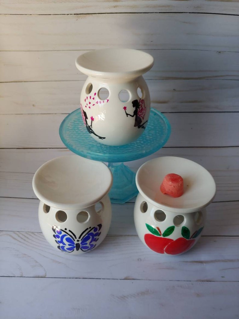 wax melts burner candle home decor wax burner fairy burner Apple hand painted wax burner butterfly wax burner white painted burner