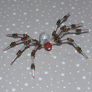 Red and Green Beaded Christmas Spider