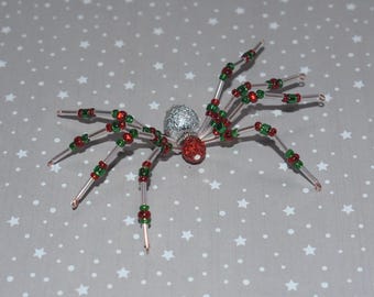 Red and Green Beaded Christmas Spider