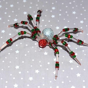 Red and Green Beaded Christmas Spider