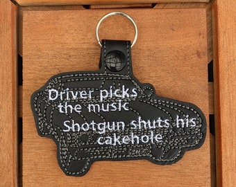 Supernatural Keychain, Supernatural Accessory, Supernatural Charm, Impala Keychain, Driver picks the music, Shotgun shuts his cakehole