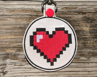 Heart Keychain, Heart KeyFob, Gamer Keychain, Gamer Charm, Heart Charm, Heart Accessory, 8 Bit Keychain, 8 Bit Accessory, Classic Gamer