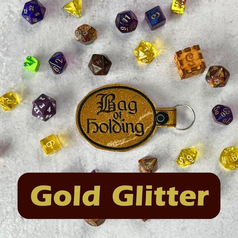 Bag of Holding Keychain, D&D Keychain, Board Game Geek, Board Gamer Gift, Role Playing Gift, Fantasy Accessory, Dungeons Dragons Gift Gold Glitter