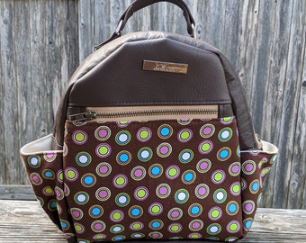 Mini Backpack, Polka Dots Bag, Vinyl Backpack, No Hands Bag, Durable Backpack, Brown Polka Dots, Fashion Backpack, School Backpack