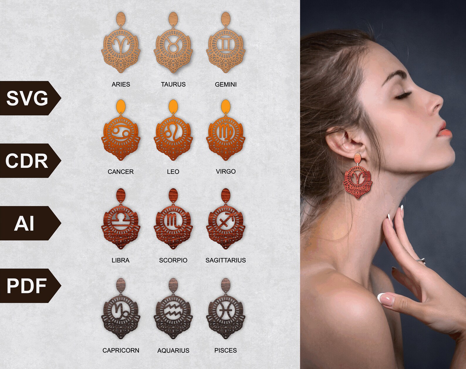 Zodiac Earrings Signs Jewelry Cut Files Earrings Astrology Etsy