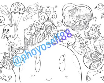 Download Marshmallows Doodle Coloring Page Printable Cute/Kawaii | Etsy