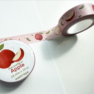 Apple washi tape, 15mm x 10m, cute washi tape, kawaii stationery, bullet journal, scrapbooking, cute washi tape, fruit washi tape