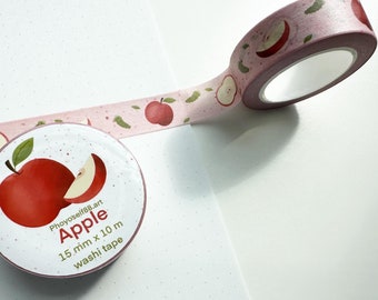 Apple washi tape, 15mm x 10m, cute washi tape, kawaii stationery, bullet journal, scrapbooking, cute washi tape, fruit washi tape