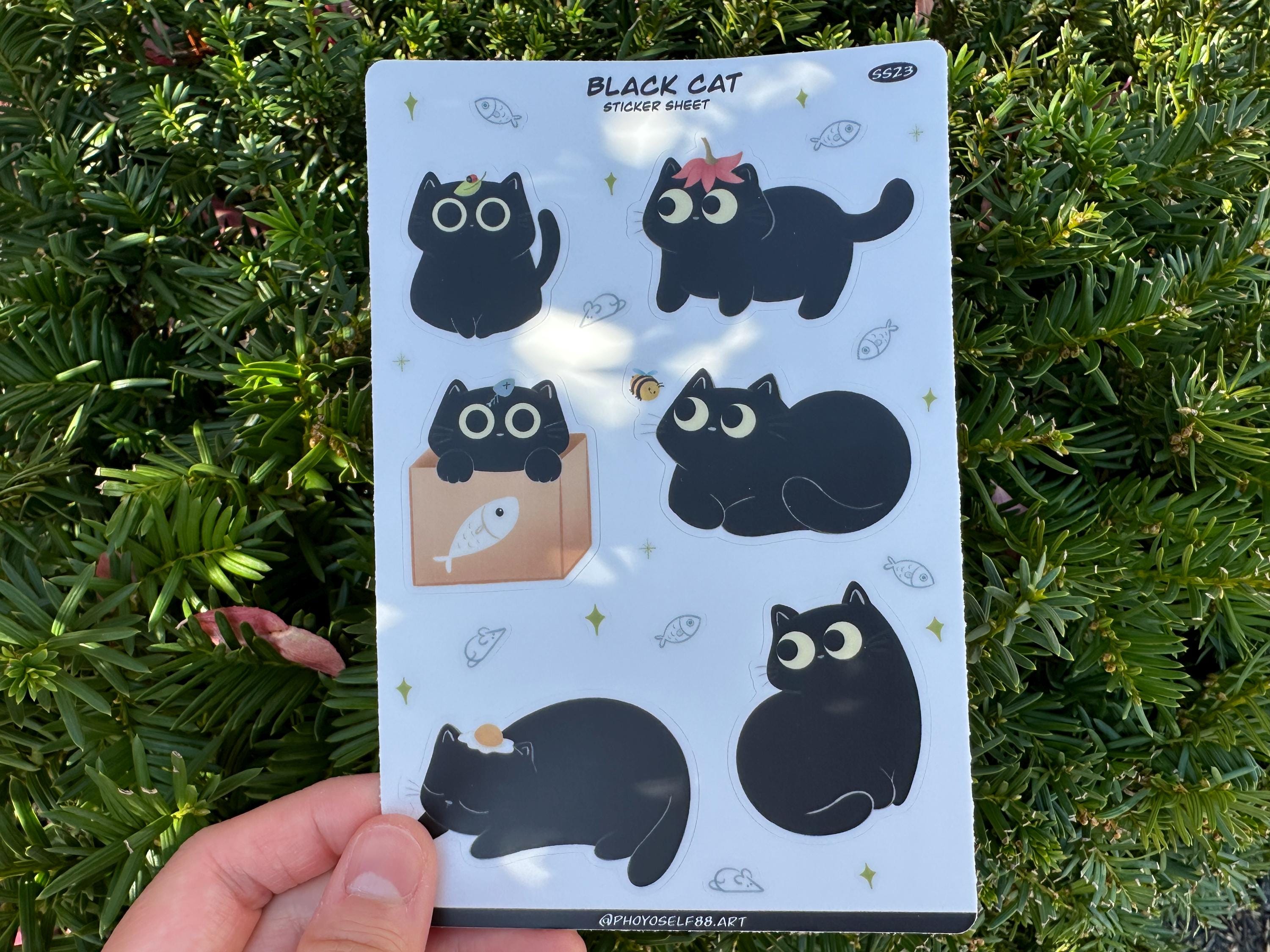 Cute Black Cat Sticker Sheet, Cat Stickers, Kawaii Cat Stickers ...