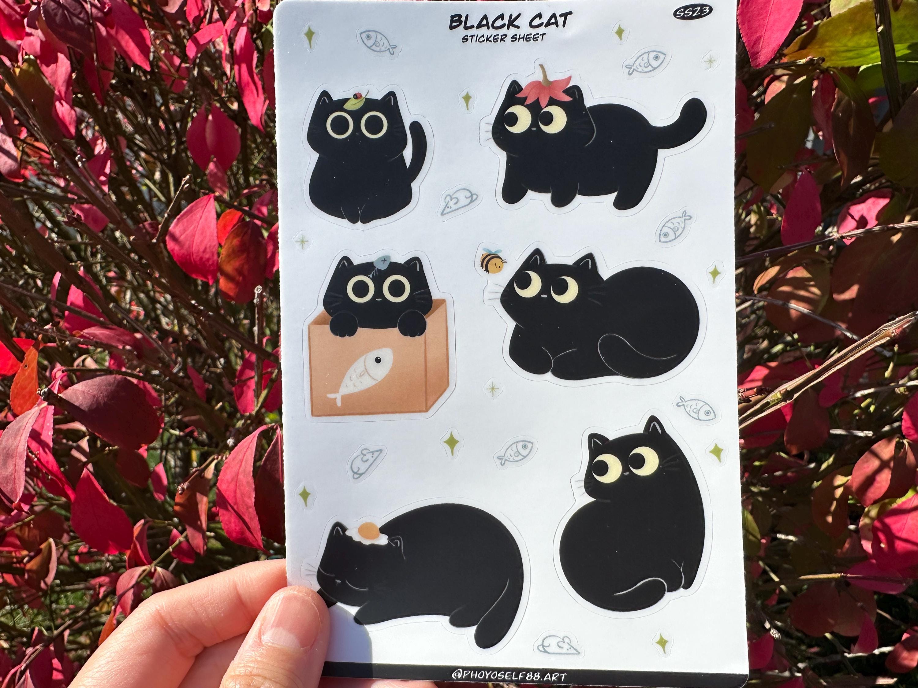 Cute Black Cat Sticker Sheet, Cat Stickers, Kawaii Cat Stickers ...