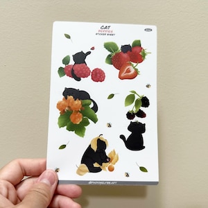 Cute Berry cat sticker sheets, cat stickers, kawaii sticker, cute planner sticker, waterproof sticker, vinyl sticker, sticker for cat lovers