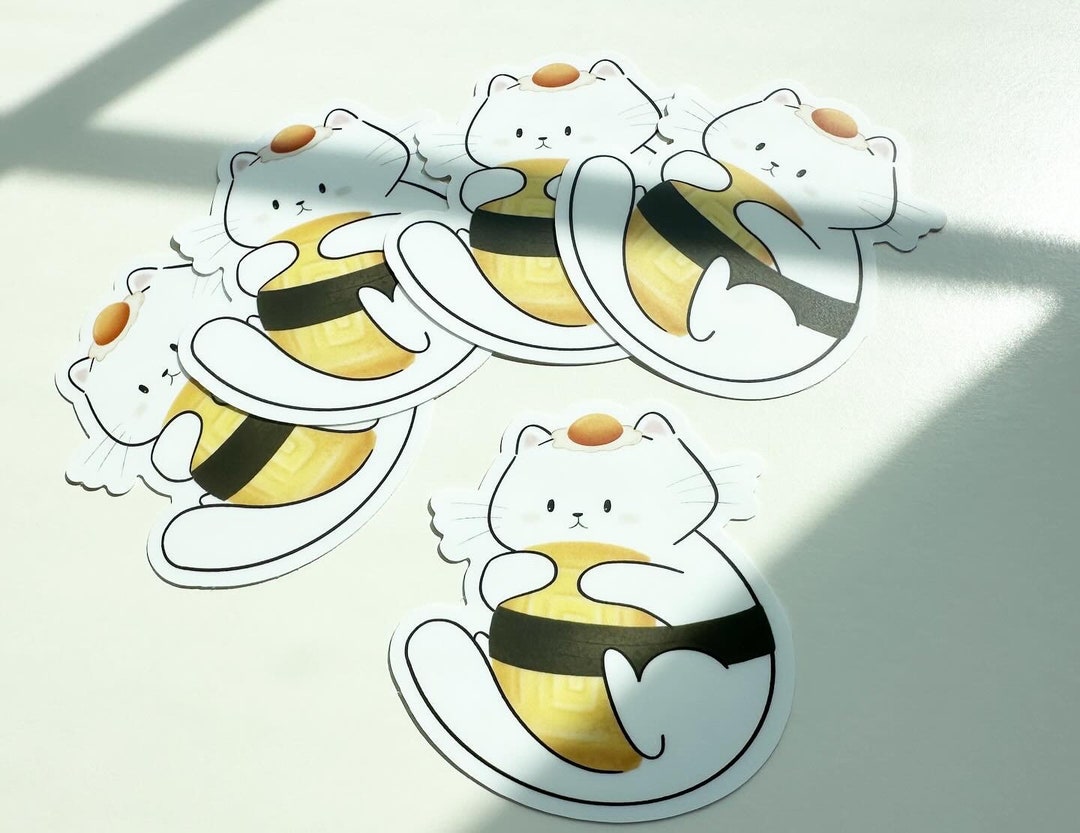 Tamago Sushi Cat Sticker, Cute Egg Sushi Cat Sticker, Food Sticker ...